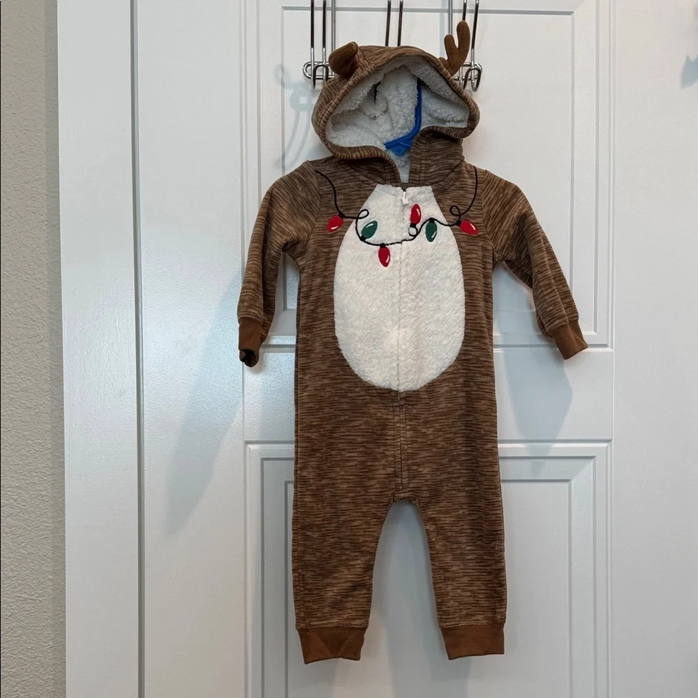 Carter's Brown Reindeer Footie with Festive Lights